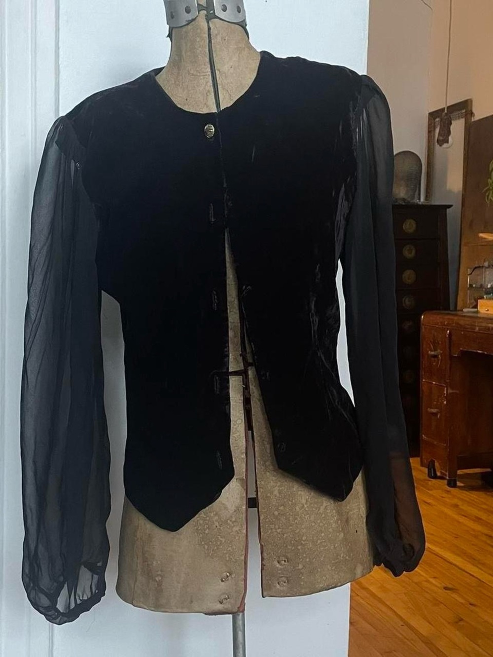 Black Velvet & Sheer Sleeve Women's Jacket